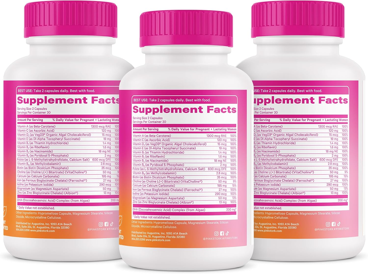 Pink Stork Total Prenatal Vitaminas con DHA - Menta (180 Cápsulas, 3 Meses)