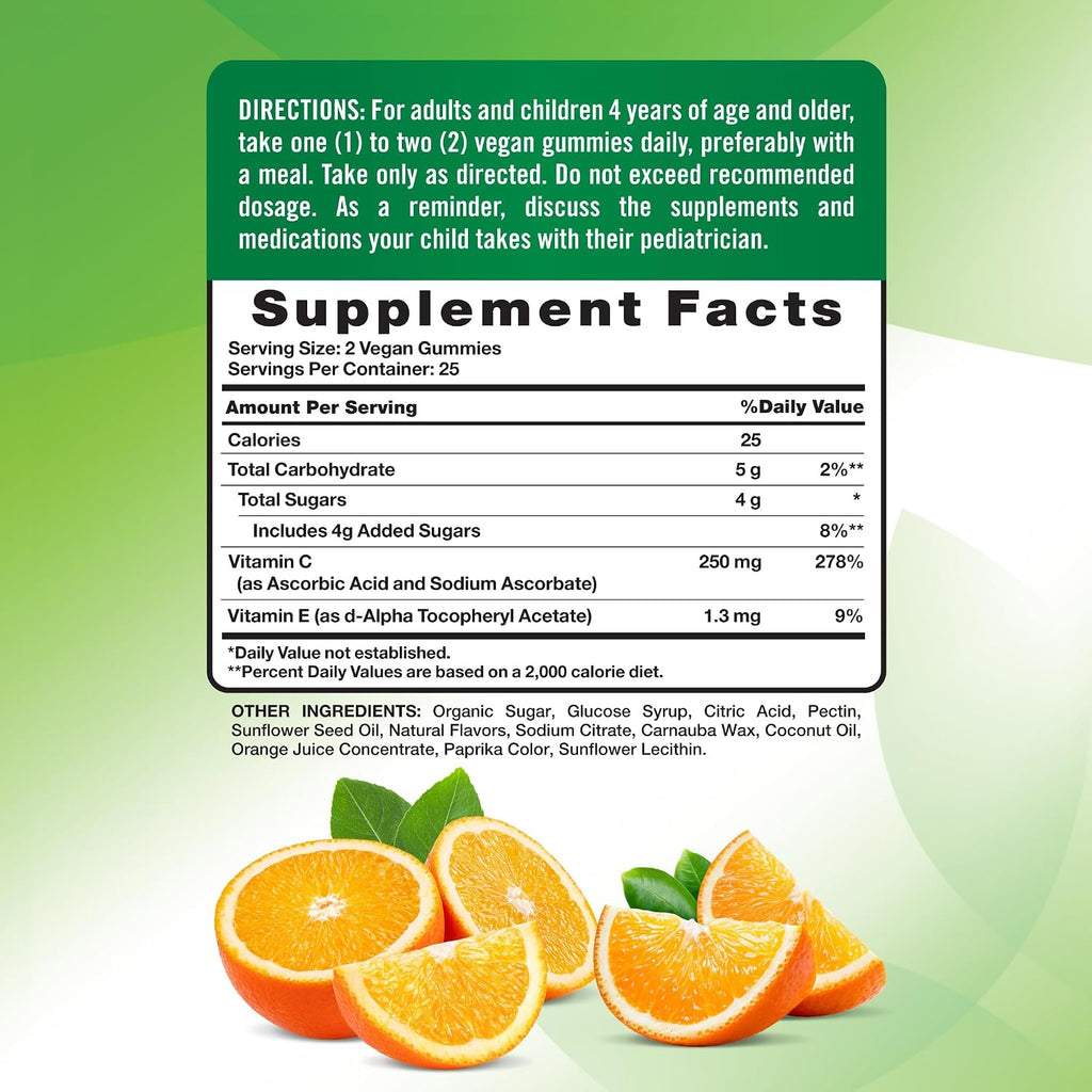 Nature's Truth Gominolas de Vitamina C con Vitamina E | 50 uds | Sabor naranja | Vegano