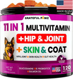 Grateful Pawz Multivitamínico Masticable 11 en 1 para Perros con Glucosamina y Probióticos