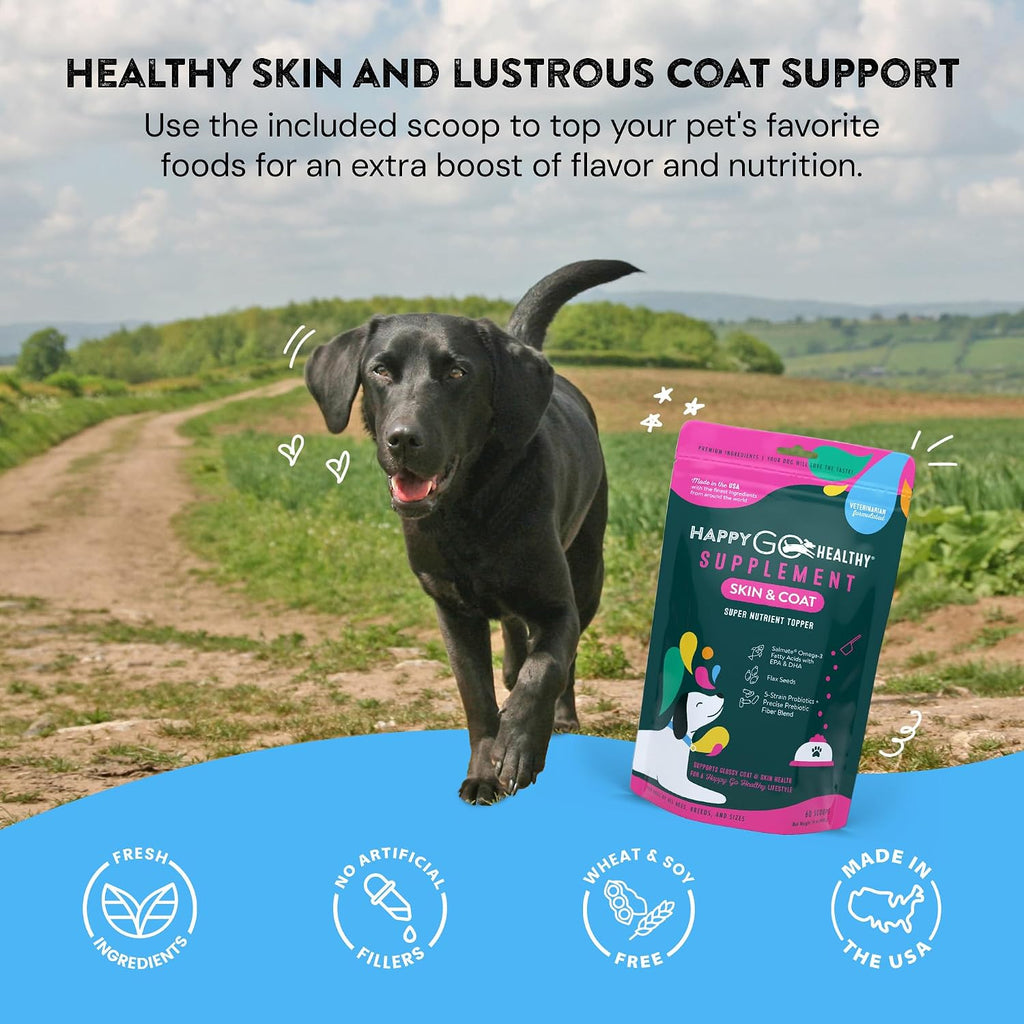 Happy Go Healthy Probióticos para Perros - Suplemento para la Piel y el Pelaje - 60 porciones