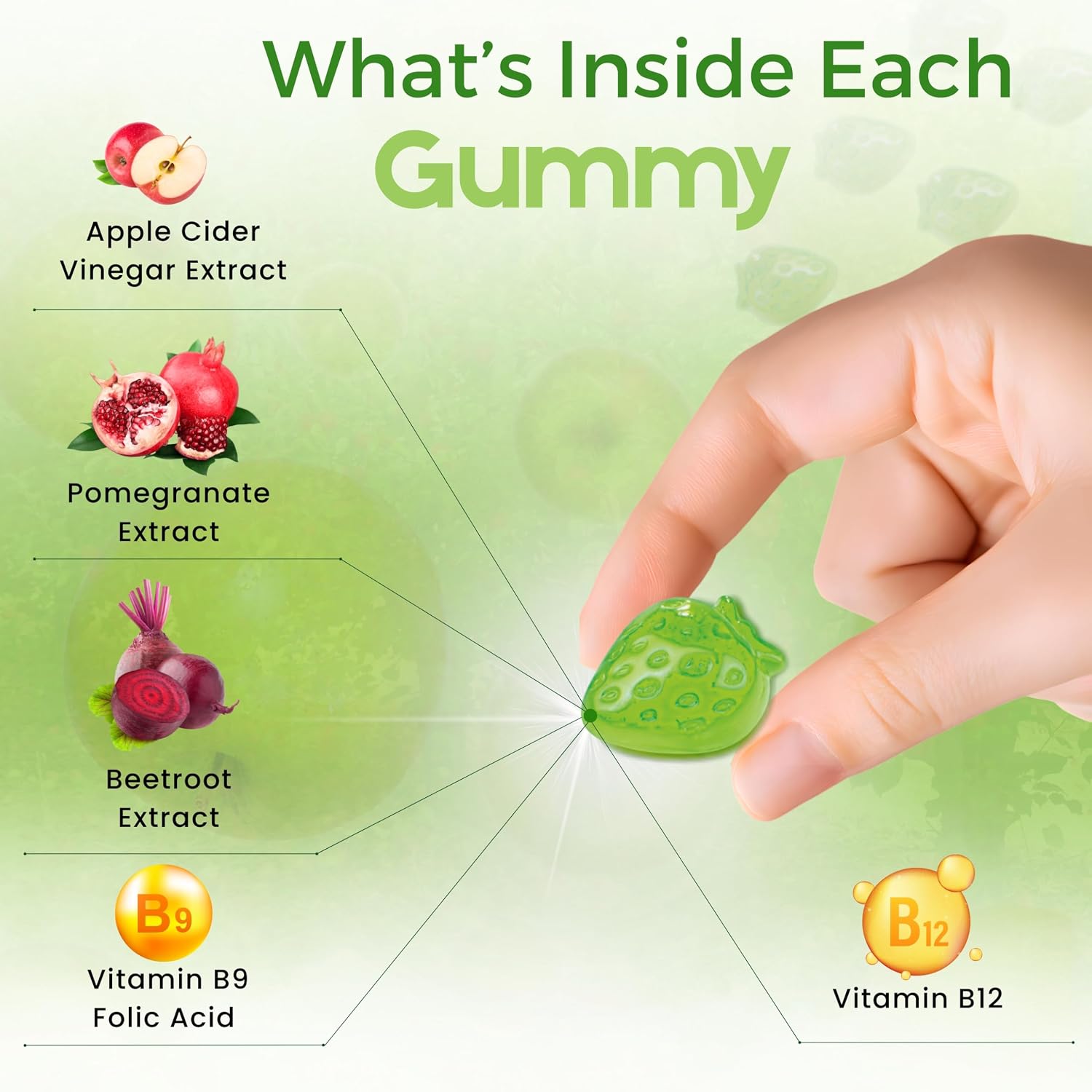 nETiXER Gominolas de Vinagre de Manzana – 350mg, con Vitamina B9 y B12 – Veganas – 60 Gominolas