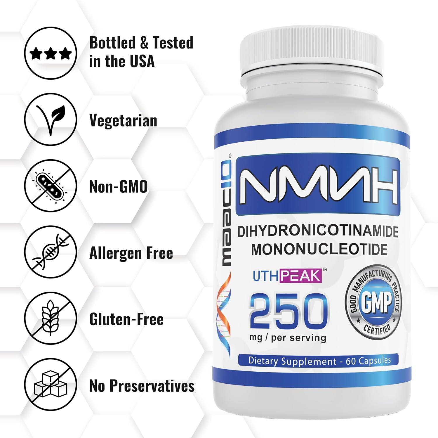 MAAC10 NMNH (Dihidronicotinamida Mononucleótido) 250 mg por Dosis | 60 Cápsulas | Uthpeak™
