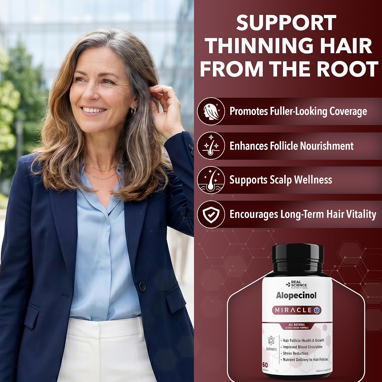 Real Science Alopecinol - Complemento alimenticio para el cabello con Vinitrox, GABA y Vitaminas - 60 cápsulas