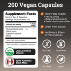 Maca Negra Gelatinizada Ecológica - 200 Cápsulas, 1000mg