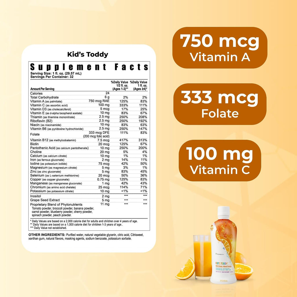 Youngevity Kid's Toddy™ - Multivitamínico Infantil Líquido - 14 Vitaminas, 10 Minerales y Mezcla de Fitonutrientes - Alta Absorción - Sabor Naranja - 946 ml