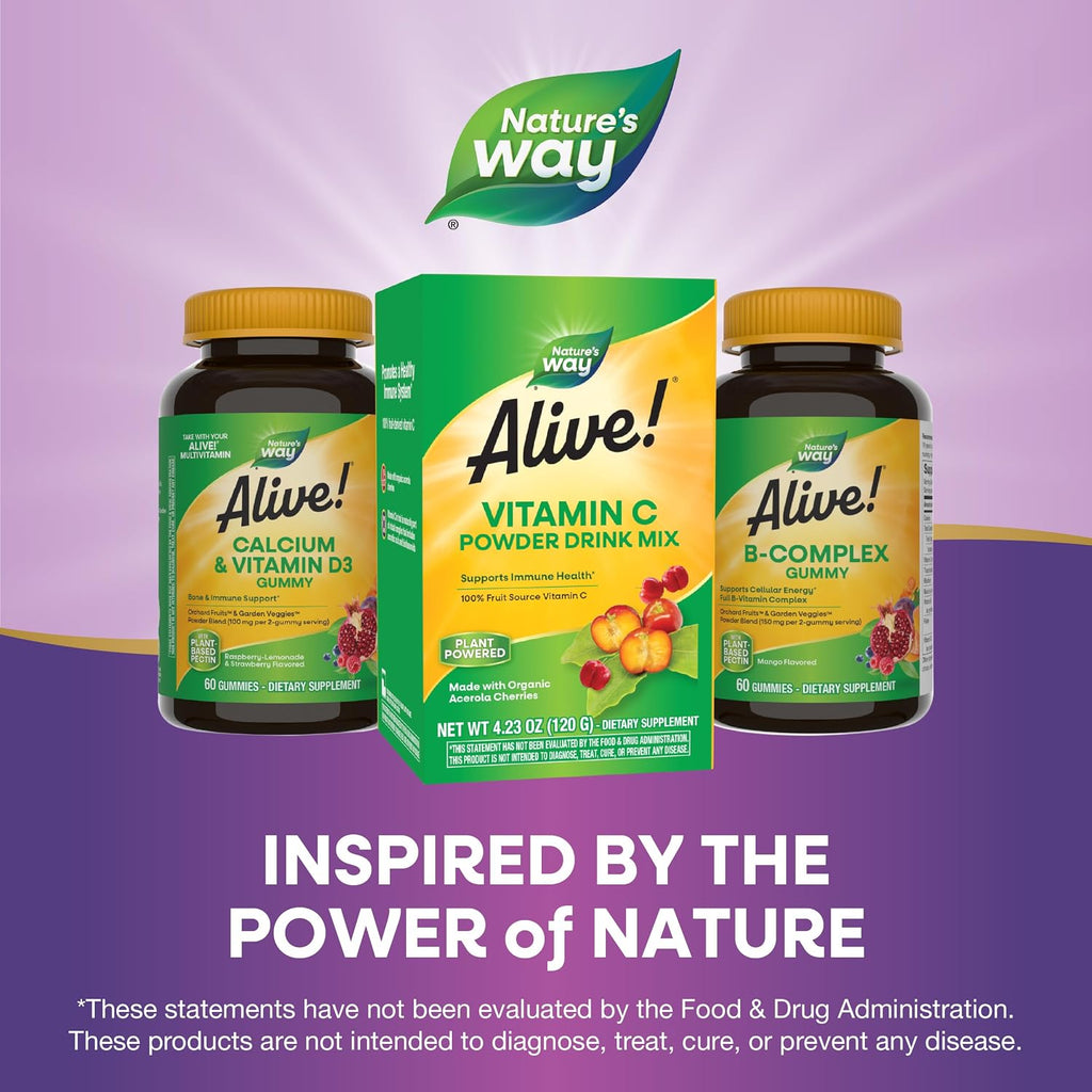 Nature's Way Alive! Vitamina C en Polvo - 100% de Acerola Ecológica, Apoyo Inmunitario, 4.23 oz