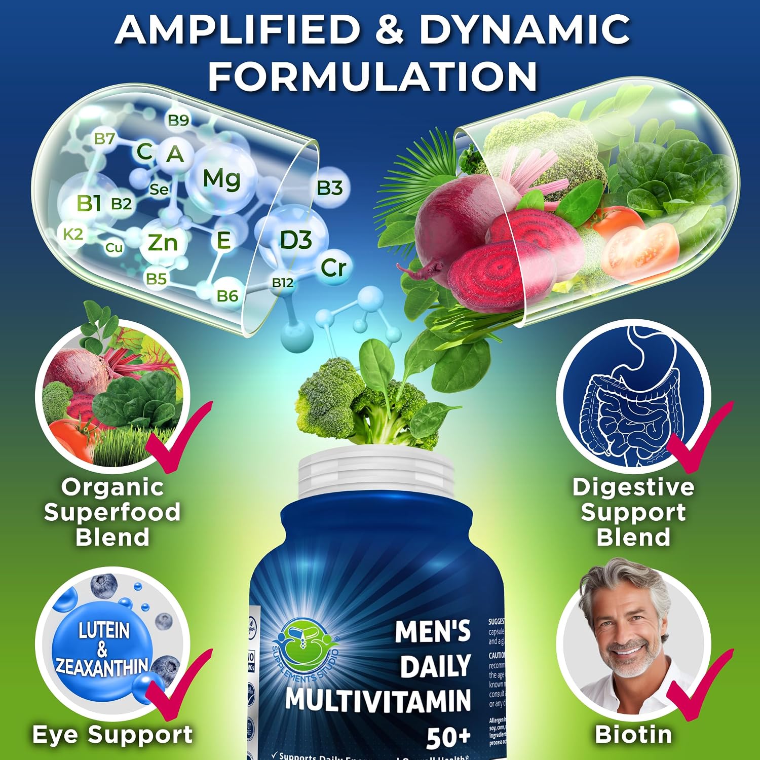 Men's Daily Multivitamin 50 Plus - Multivitamínico Vegano para Hombres 50+