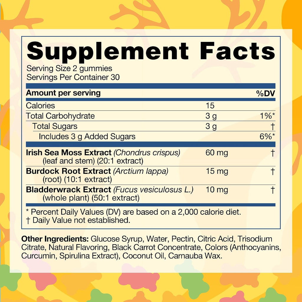 TrueSeaMoss Irish Sea Moss Gummies con Bardana y Fucus – Fórmula para Adultos y Niños – 60 Gominolas