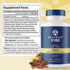 Balanced Vibe Brain Supplement 8 in 1 con Lion's Mane, Bacopa, Rhodiola, Ginkgo para Memoria, Enfoque y Claridad Mental, Sin Estimulantes, Vegano, 90 Cápsulas