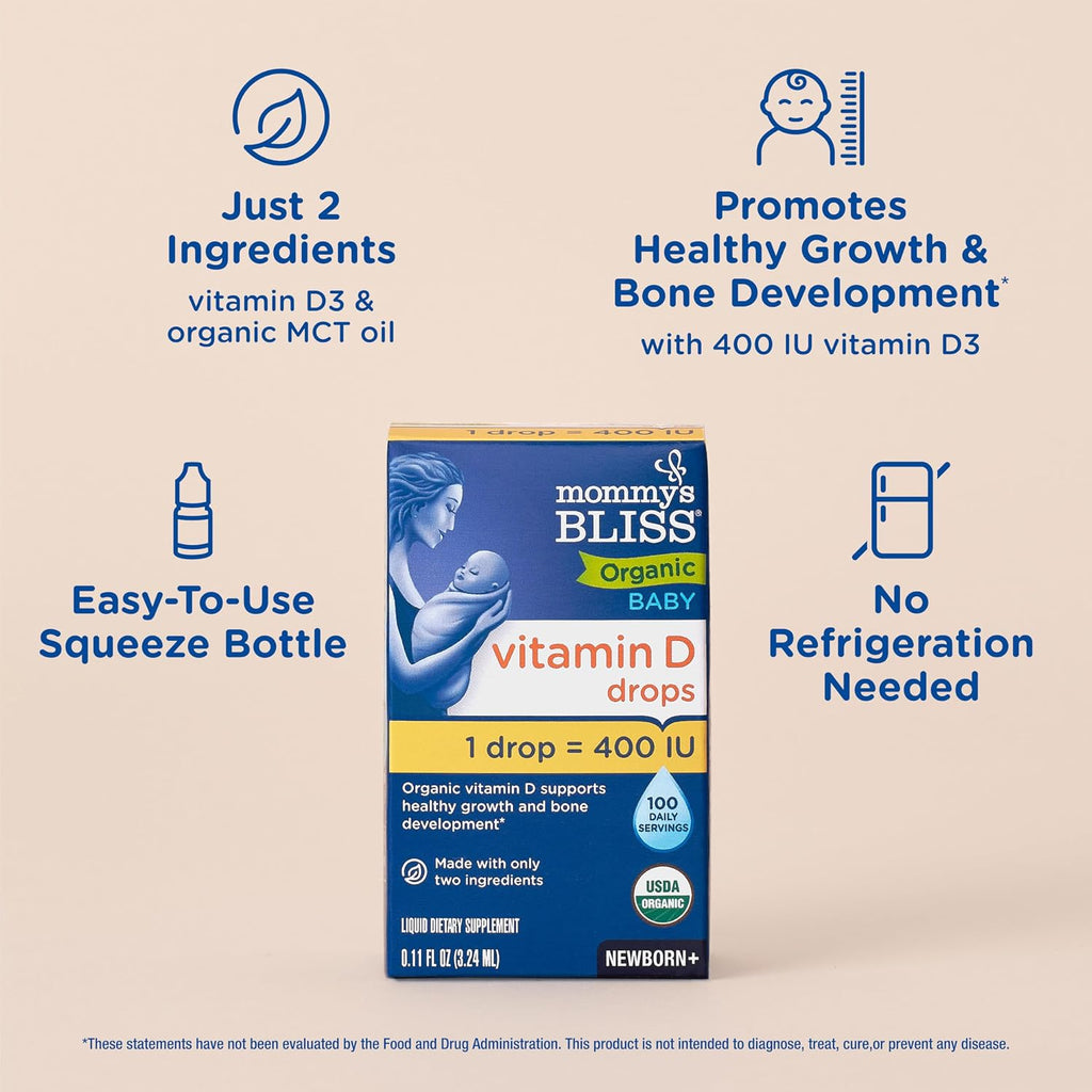 Mommy's Bliss Gotas Orgánicas de Vitamina D para Bebés, 400 UI, 90 gotas