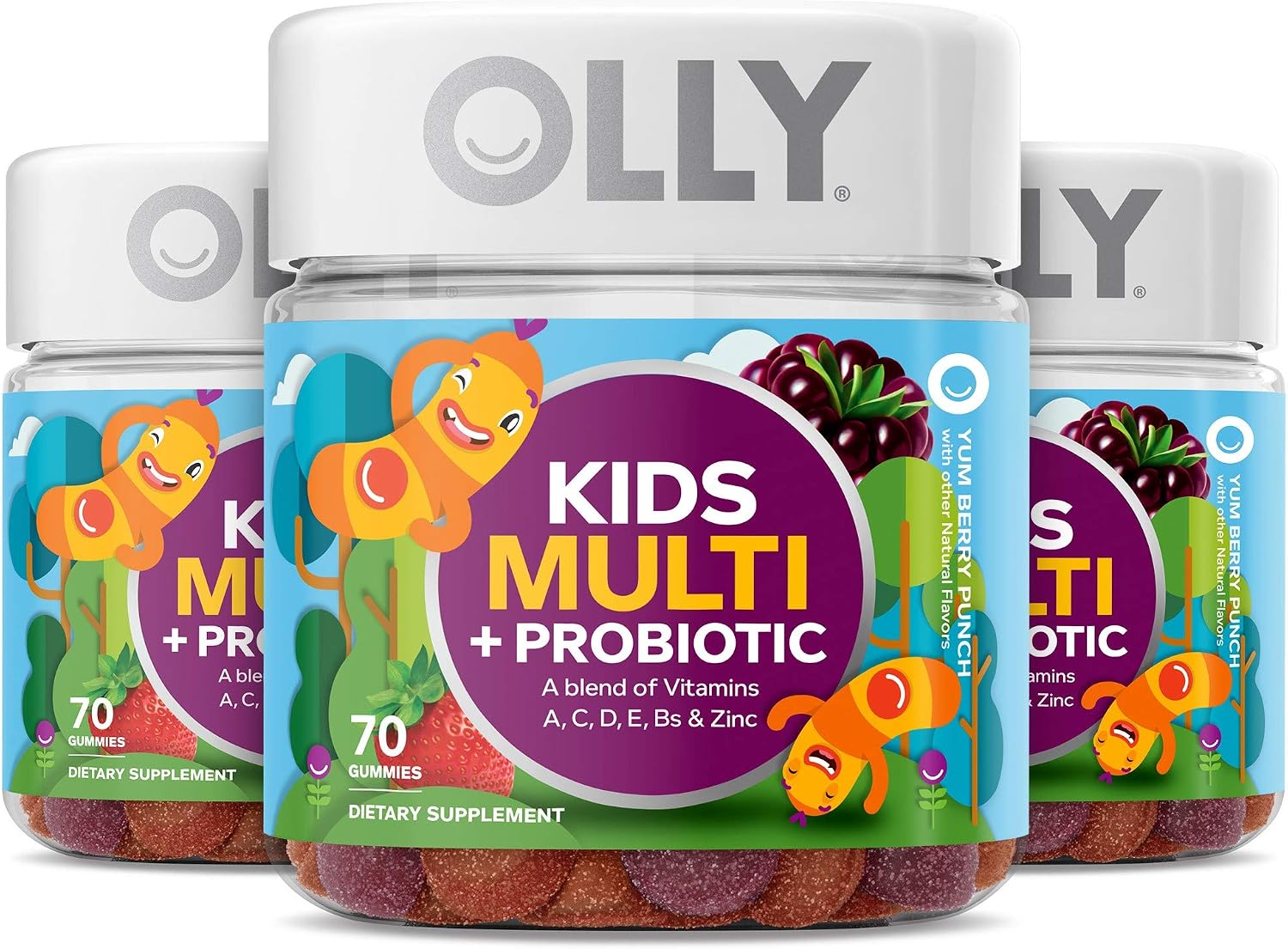 OLLY Kids Multivitamin + Probiotic Gummy - Gomitas multivitamínicas con probióticos para niños, sabor bayas, 70 unidades (pack de 3)