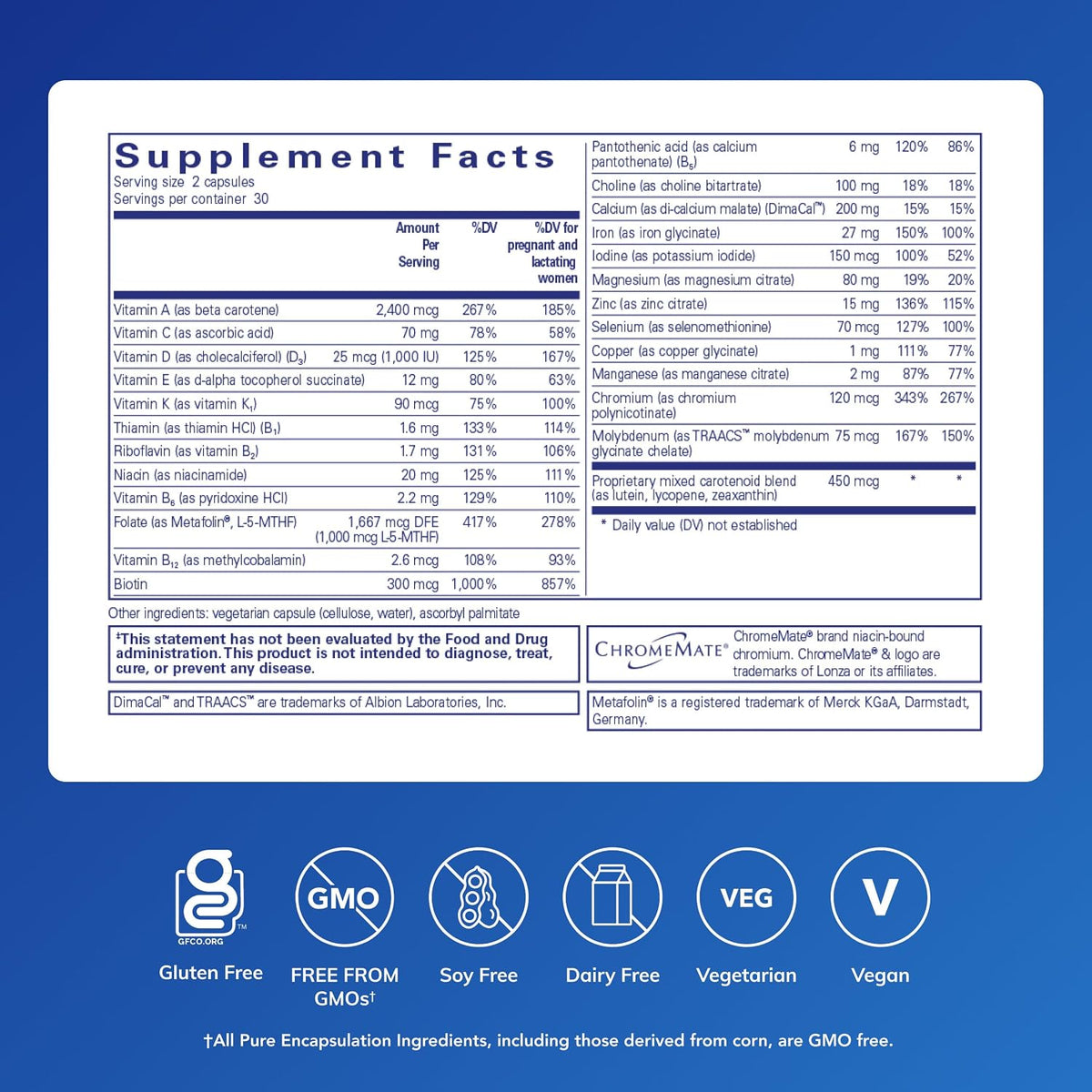 Pure Encapsulations PreNatal Nutrients - – Colina (100 mg): Contribuye al metabolismo de los lípidos y al – Image 2