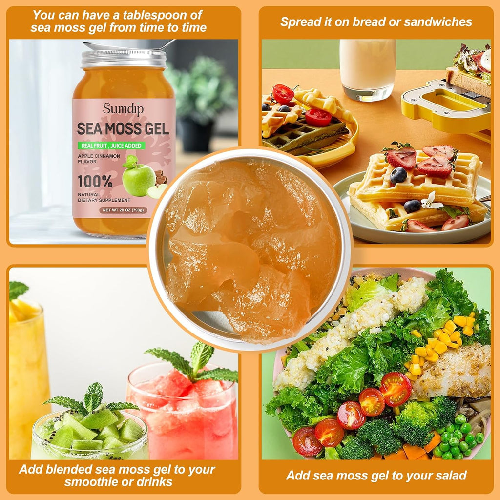 SumDIP Gel de Musgo Marino (28 oz) - Vegano, Irlandés, Apoyo Inmunológico y Digestivo, Sabor Manzana Canela