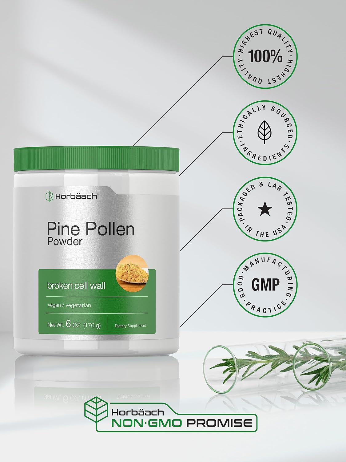 Horbäach Polen de Pino en Polvo 5000 mg | 170 g | Pared Celular Rota | Vegano, No OGM y Sin Gluten