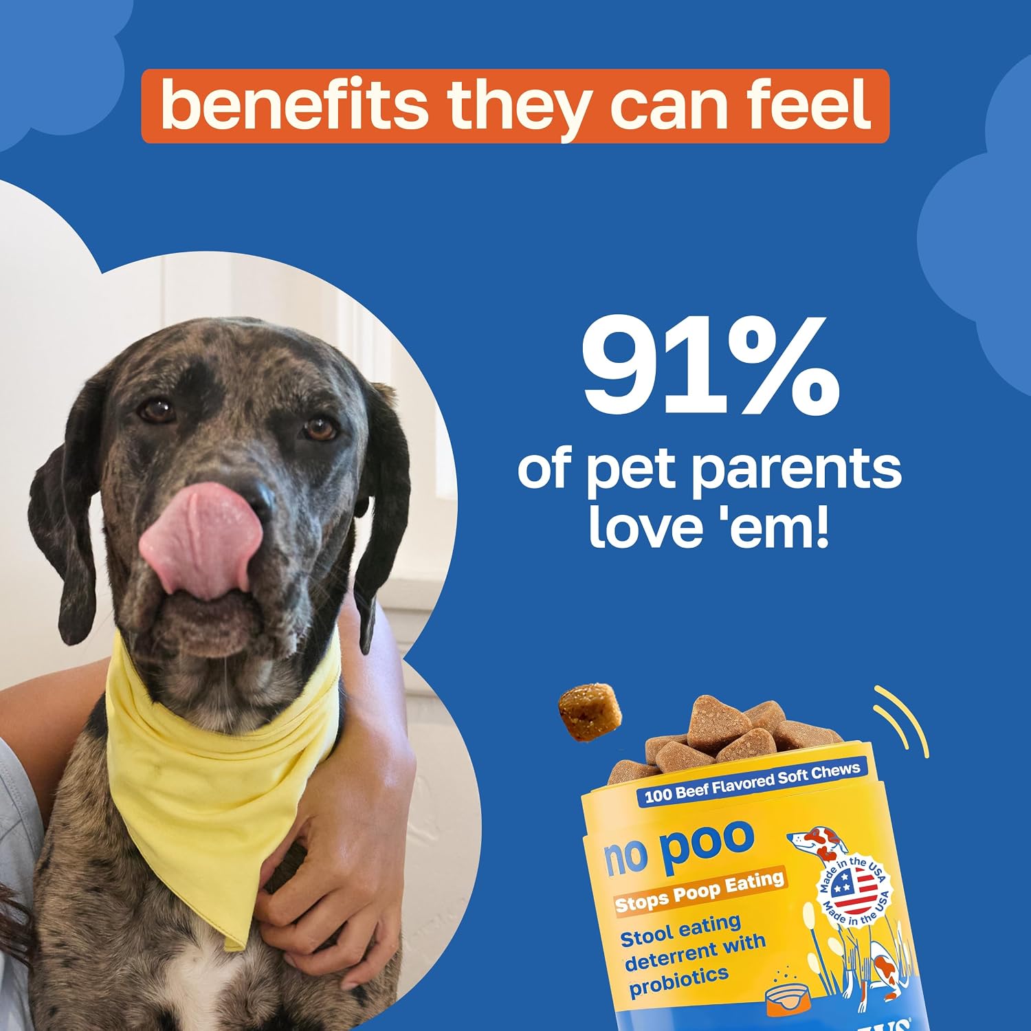 Happy Paws No Poo Chews para Perros - Coprofagia y Salud Digestiva con Calabaza, Probióticos y Enzimas - 100 uds