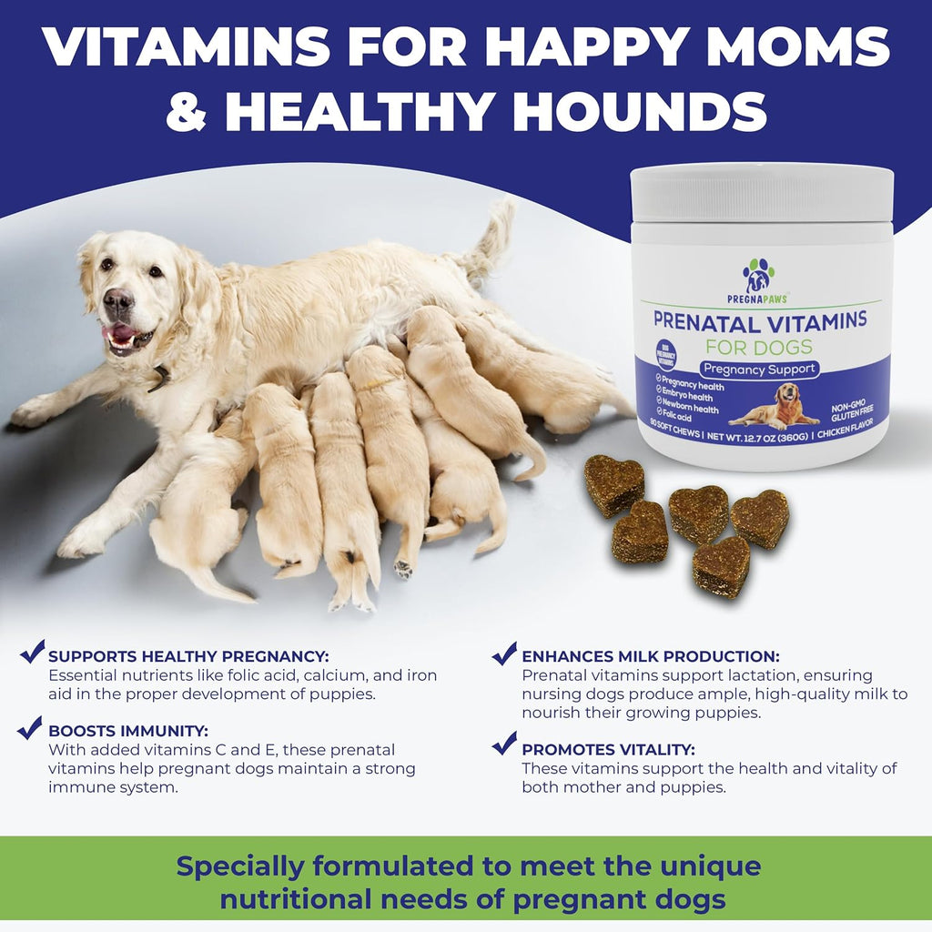 PREGNAPAWS Vitaminas Prenatales para Perros - 90 Masticables Blandos