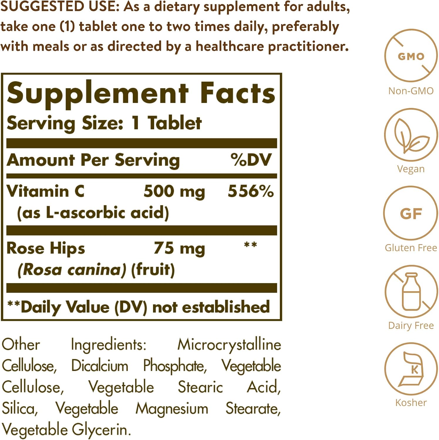 Solgar Vitamina C 500 mg con Rosa Mosqueta, 250 Comprimidos