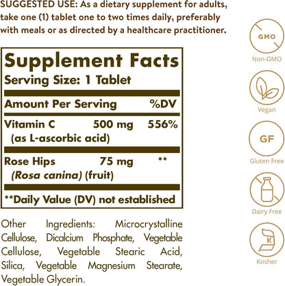 Solgar Vitamina C 500 mg con Rosa Mosqueta, 250 Comprimidos – Image 2