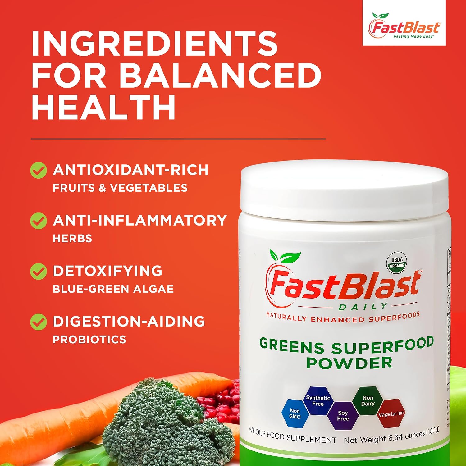 Organic Super Greens Powder con Más de 30 Superalimentos, Probióticos y Enzimas - 180g