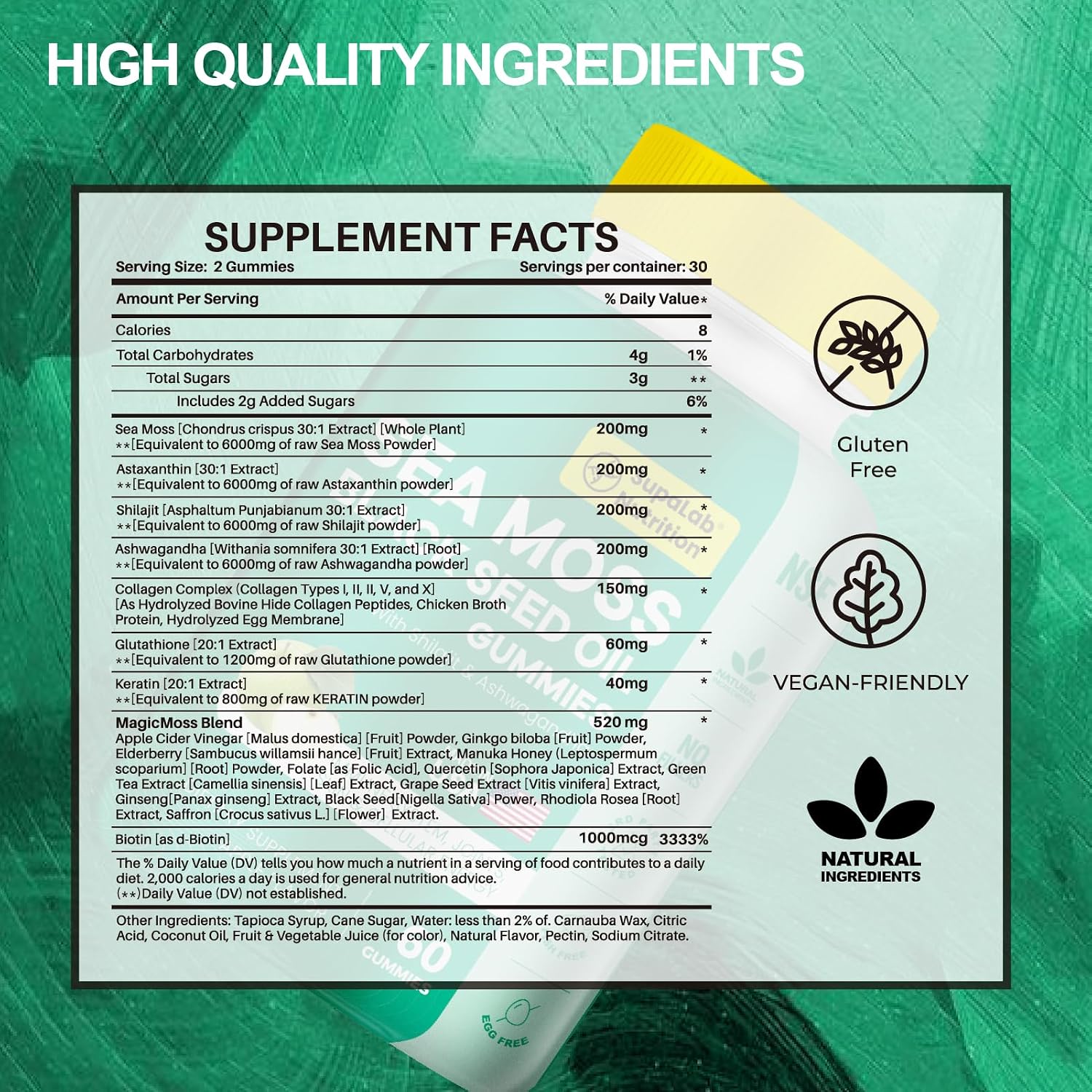 Sea Moss Gummis con Shilajit, Ashwagandha y Astaxantina - Rico en Minerales y Vitaminas - 60 Gominolas