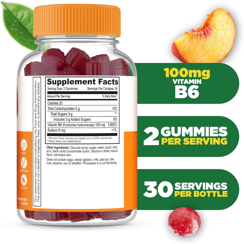 Lifeable Vitamina B6 Gominolas | 100mg | Suplemento Vegano de Vitamina B6 para el Apoyo Nervioso | 60 Gominolas