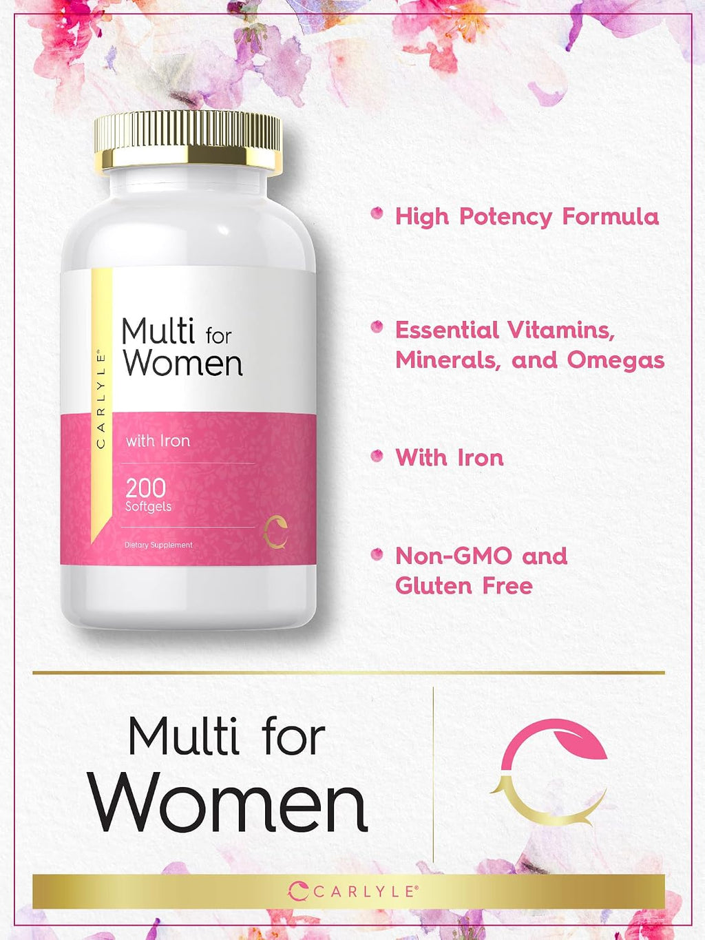 Carlyle Multivitamínico para Mujeres con Hierro | 200 Cápsulas Blandas