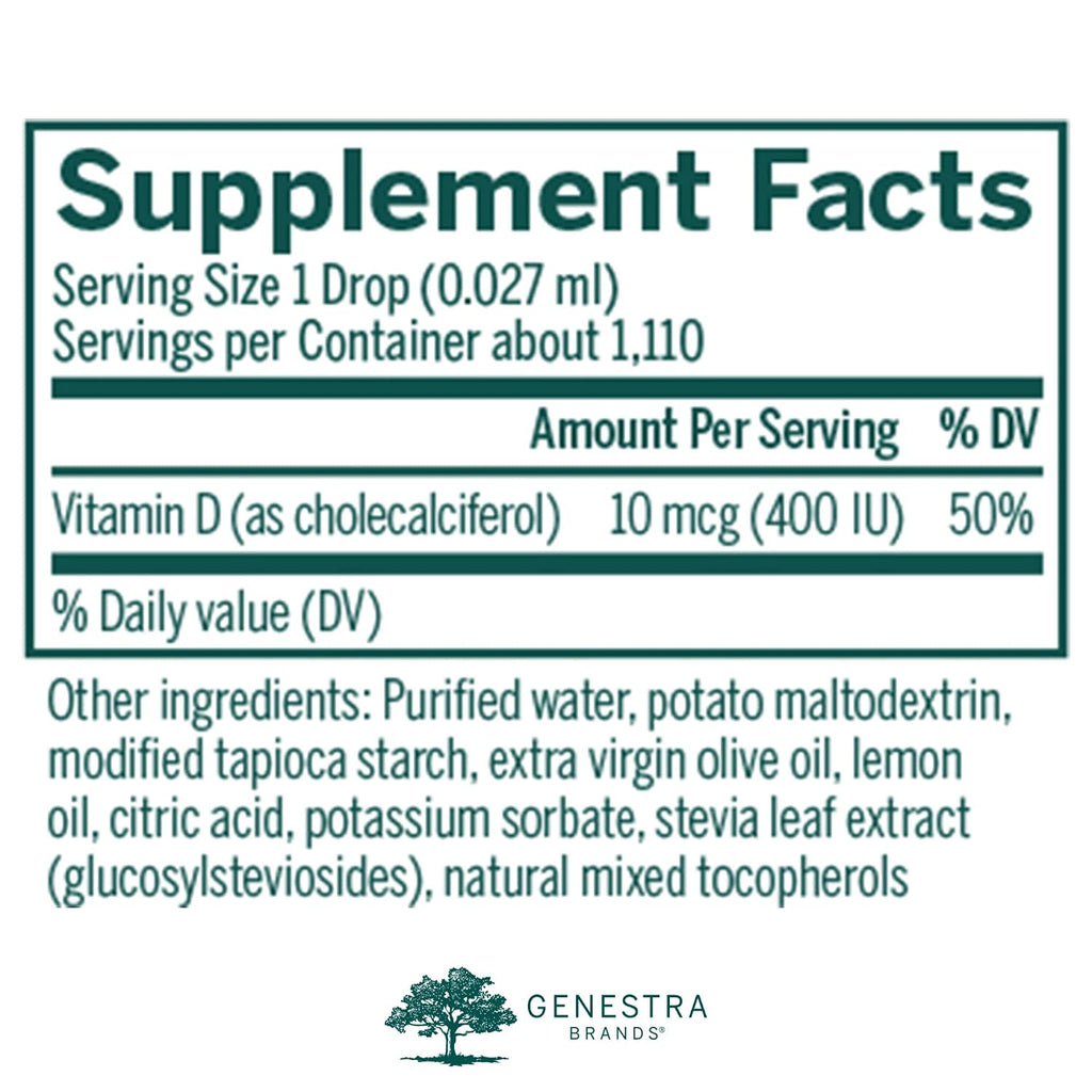 Genestra Brands D-Mulsion 400 - Suplemento Líquido de Vitamina D - Sabor Natural a Limón - 1.110 Dosis
