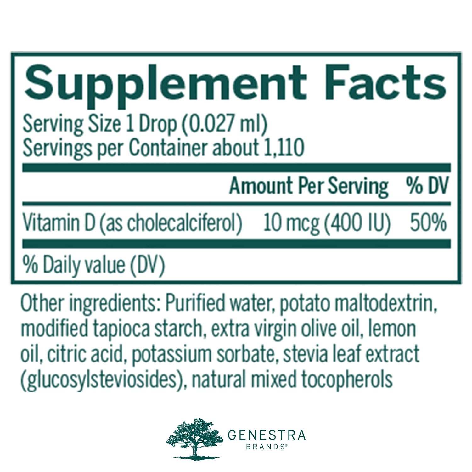 Genestra Brands D-Mulsion 400 - Suplemento Líquido de Vitamina D - Sabor Natural a Limón - 1.110 Dosis