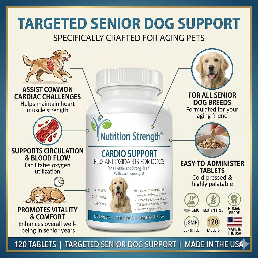 Nutrition Strength Cardio Support for Dogs with Antioxidants, L-Carnitine, L-Taurine, Coenzyme Q10 and Vitamin E, 120 Chewable Tablets