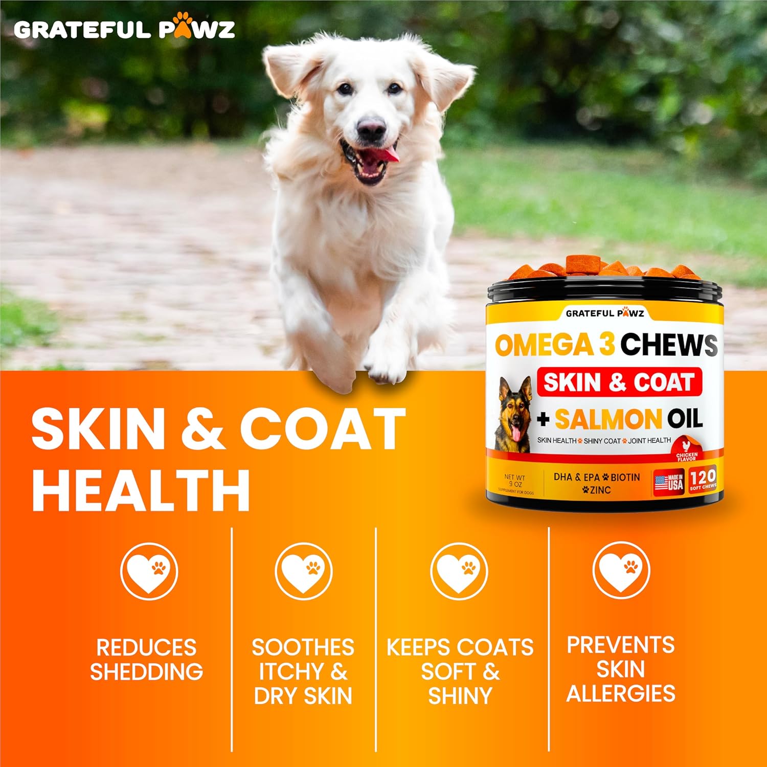 Grateful Pawz Omega 3 para Perros - Mordeduras de Aceite de Pescado con EPA y DHA
