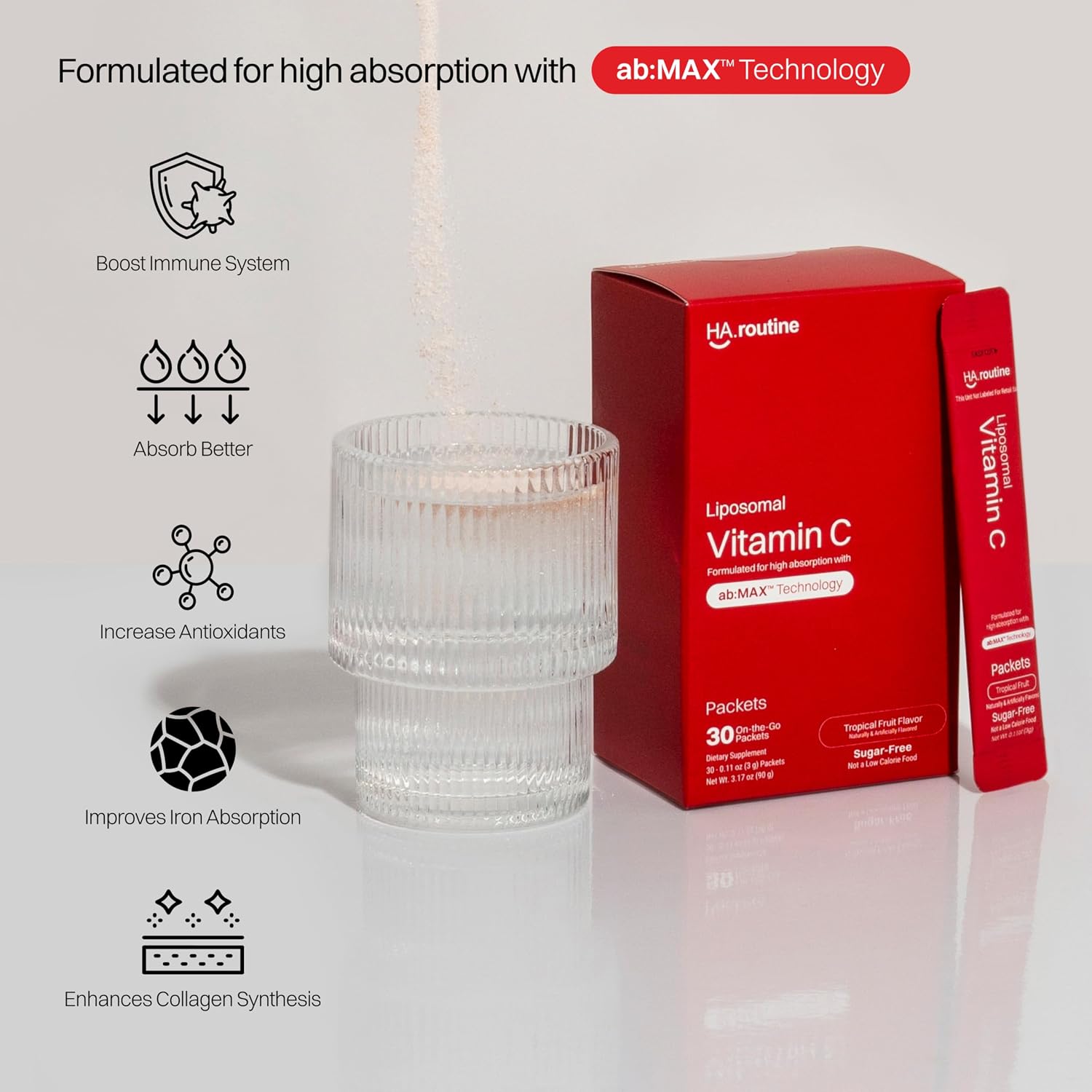 Haroutine Vitamina C Liposomal en Sobres, 500 mg por Stick, Sabor Tropical Sin Azúcar, 30 Unidades