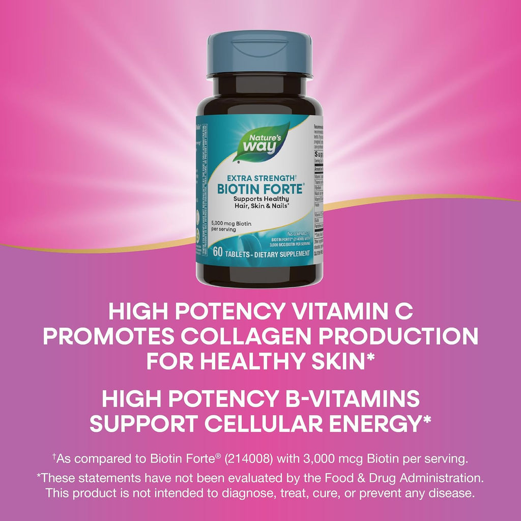 Nature's Way Biotina Forte de Alta Potencia 5000 mcg - 60 Comprimidos Veganos