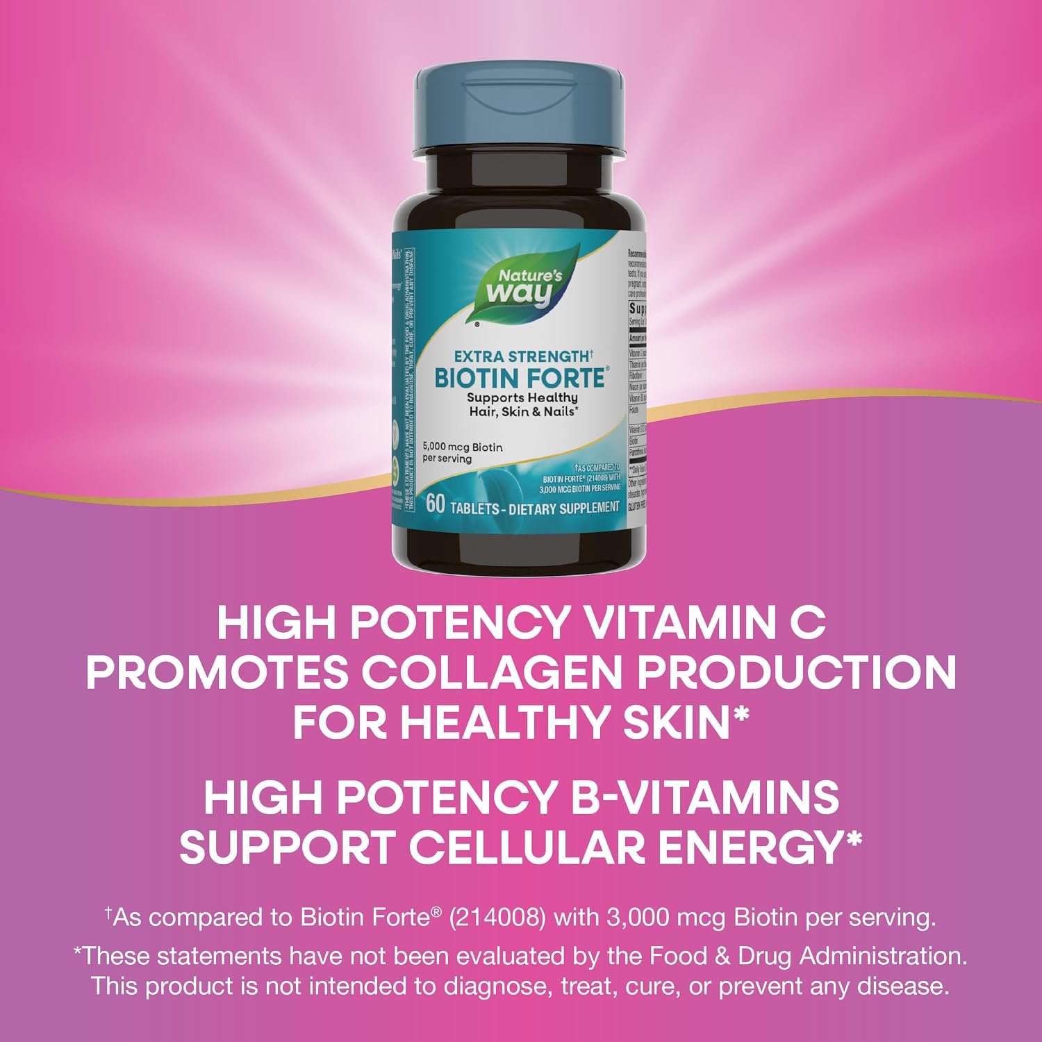Nature's Way Biotina Forte de Alta Potencia 5000 mcg - 60 Comprimidos Veganos