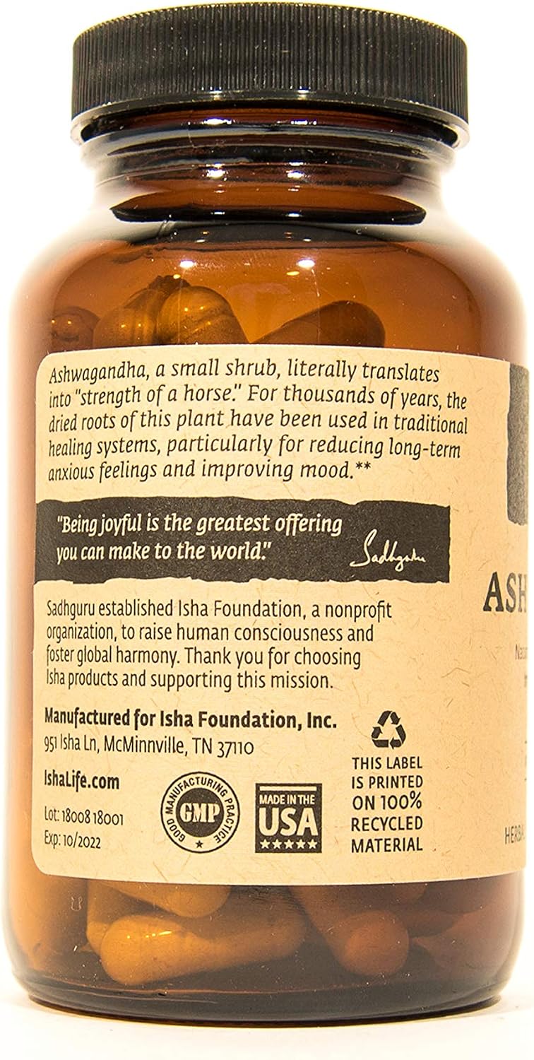 ISHA Ashwagandha - Suplemento Natural, 500 mg por Cápsula (90 Cápsulas Veganas)