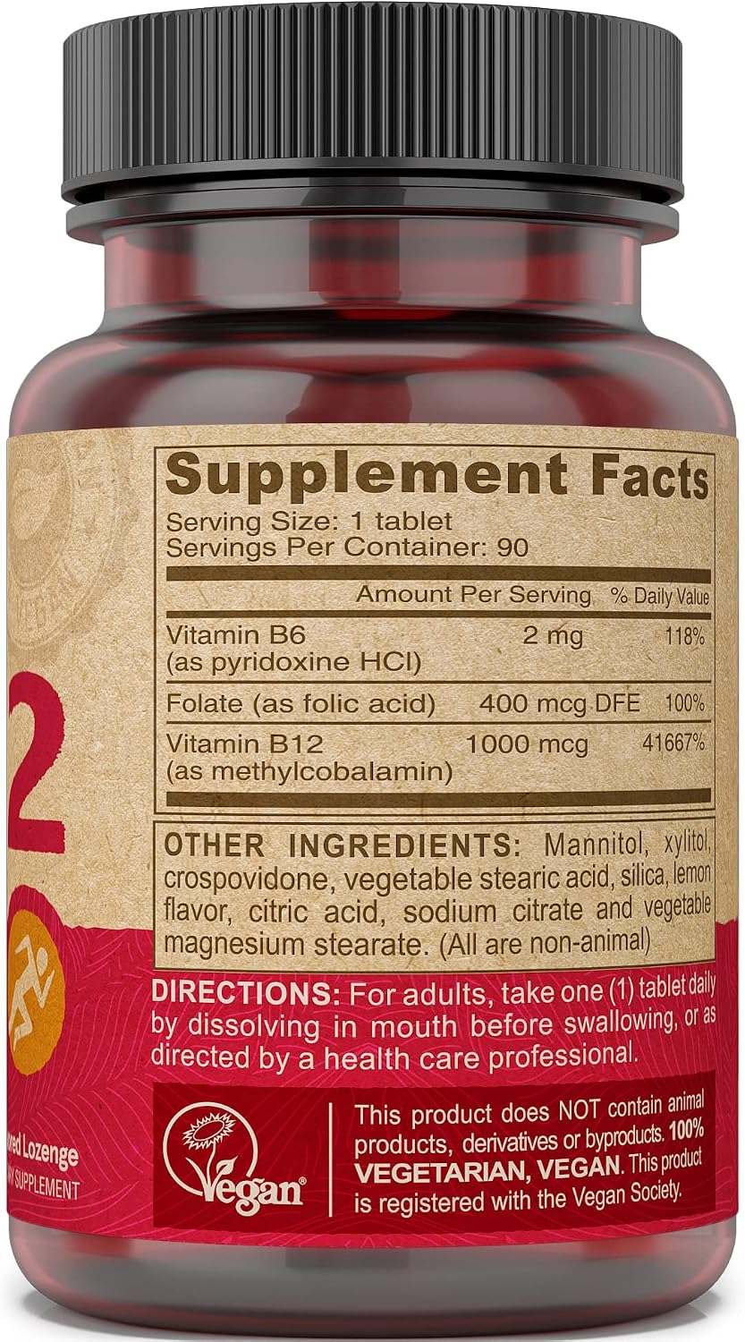 Deva Vitamina B12 Vegana de Disolución Rápida - 1000 mcg Metilcobalamina con Ácido Fólico y B6 - Sabor Limón - 90 Comprimidos