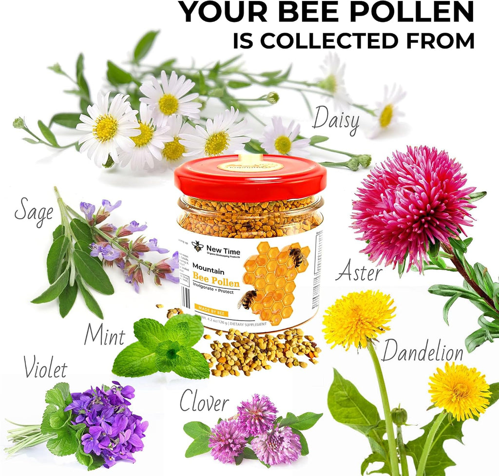 Gránulos de Polen de Abeja Orgánico para Mujeres - Complemento Alimenticio - Impulso de Energía Matutina 120g