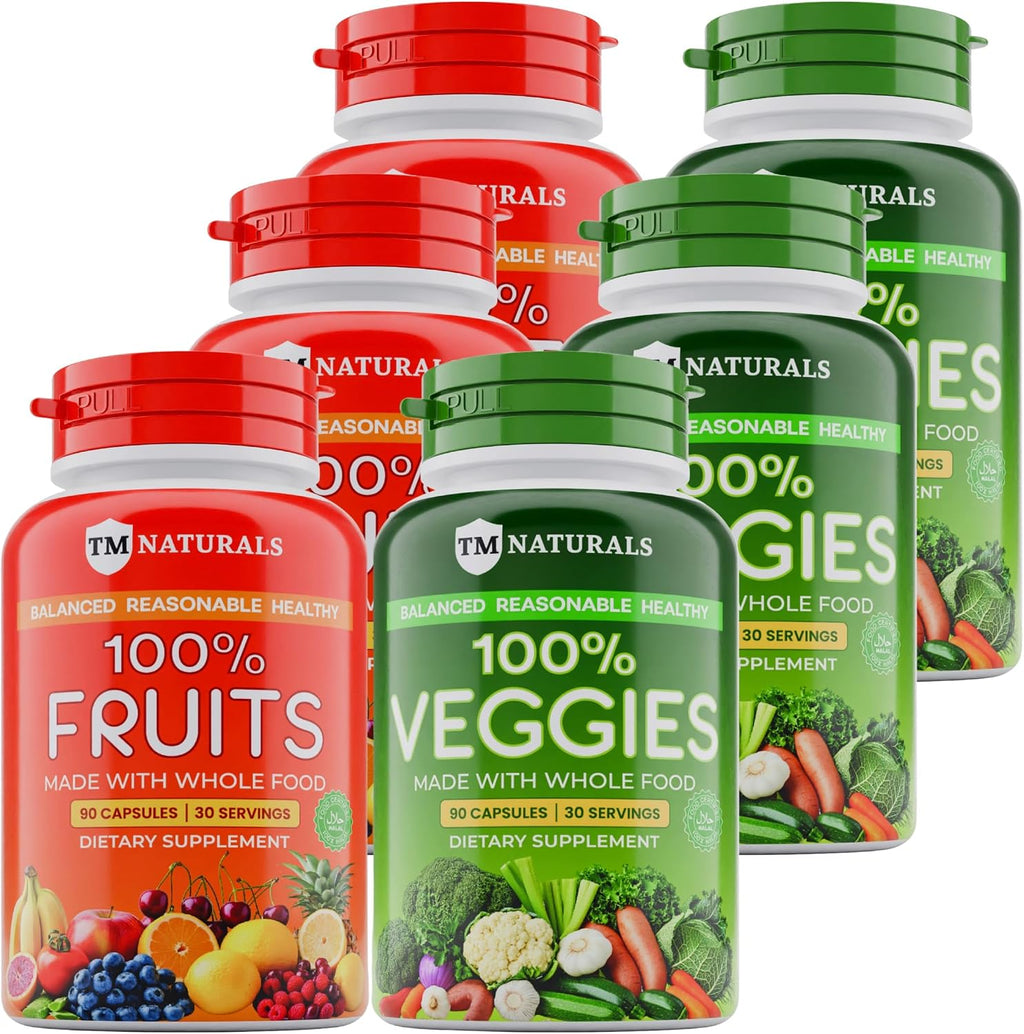 TM NATURALS Fruit and Veggies Supplement - Super Frutas y Verduras, 180 Cápsulas (Pack de 4)