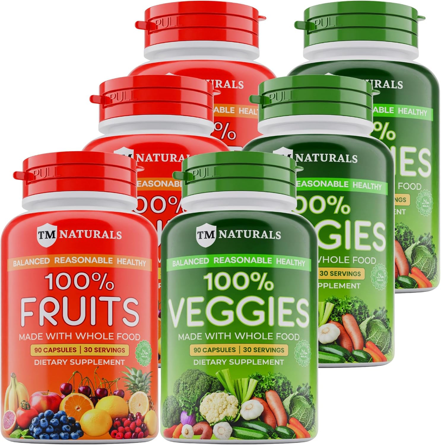 TM NATURALS Fruit and Veggies Supplement - Super Frutas y Verduras, 180 Cápsulas (Pack de 4)