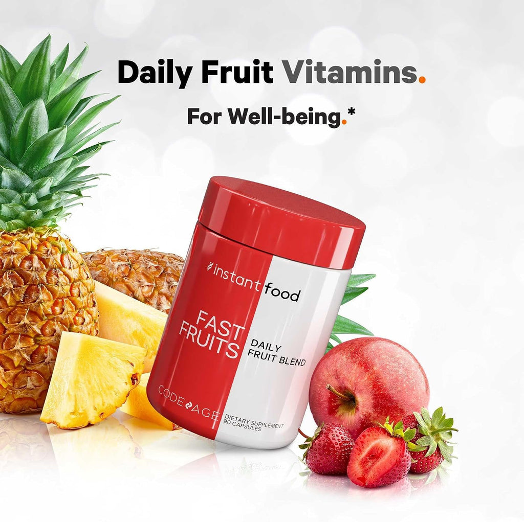 Codeage Instantfood Fast Fruits, Más de 15 Frutas en Polvo, Multivitamínico Vegano Diario, 90 Cápsulas