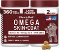 Dog Skin and Coat Supplement - 360 Soft Chew Omega Treats para Alergias de Piel - Mezcla de Aceite de Salmón con Ácidos Grasos Esenciales, Omega 3, 6, Vitaminas, Minerales - Hecho en USA (2 Paquetes de 180, Sabor Cordero)