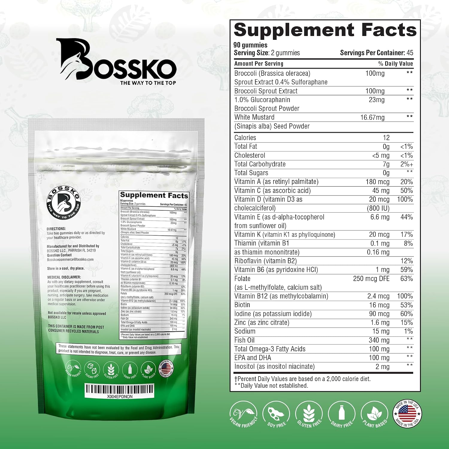 Bossko Gominolas de Sulforafano con Omega-3 – 90 Gominolas Veganas