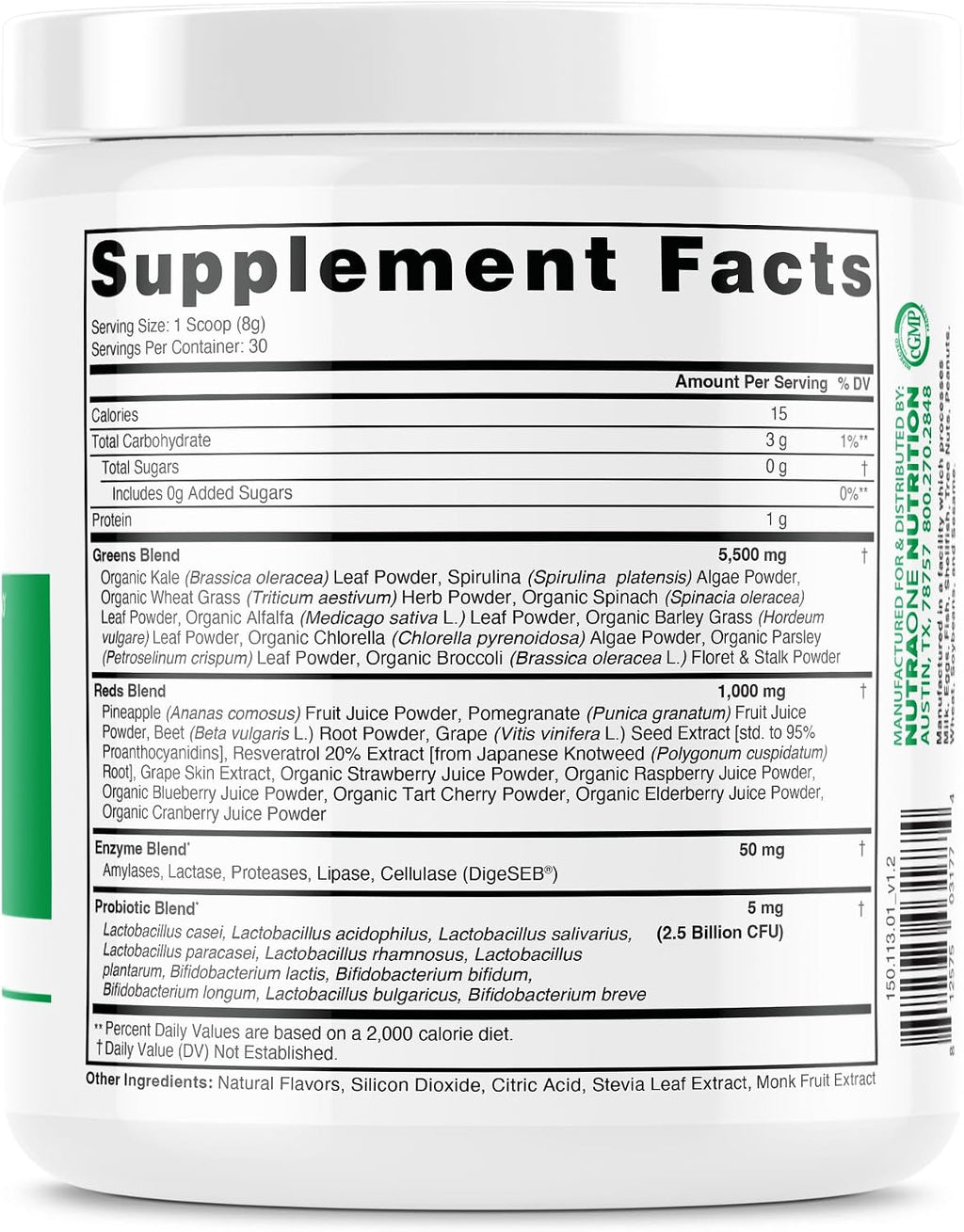 NutraOne Ideal Greens: Suplemento de Superalimentos Verdes en Polvo (30 raciones, sabor bayas)