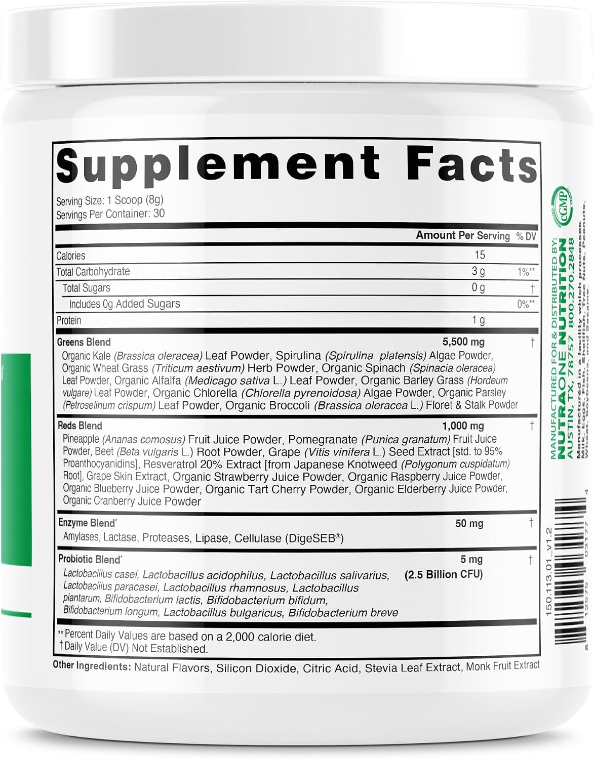 NutraOne Ideal Greens: Suplemento de Superalimentos Verdes en Polvo (30 raciones, sabor bayas)