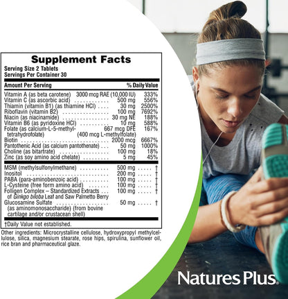 NaturesPlus Ultra Hair Plus - 60 Comprimidos, Paquete de 2 - Fórmula de Liberación Sostenida para Hombres y Mujeres - Sin Gluten