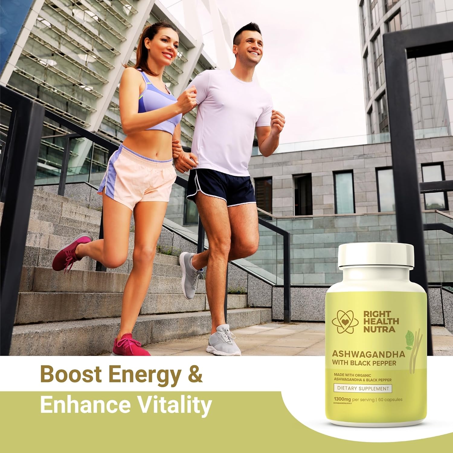 Right Health Nutra Ashwagandha Cápsulas - 1300mg por Dosis con Pimienta Negra - 60 Cápsulas