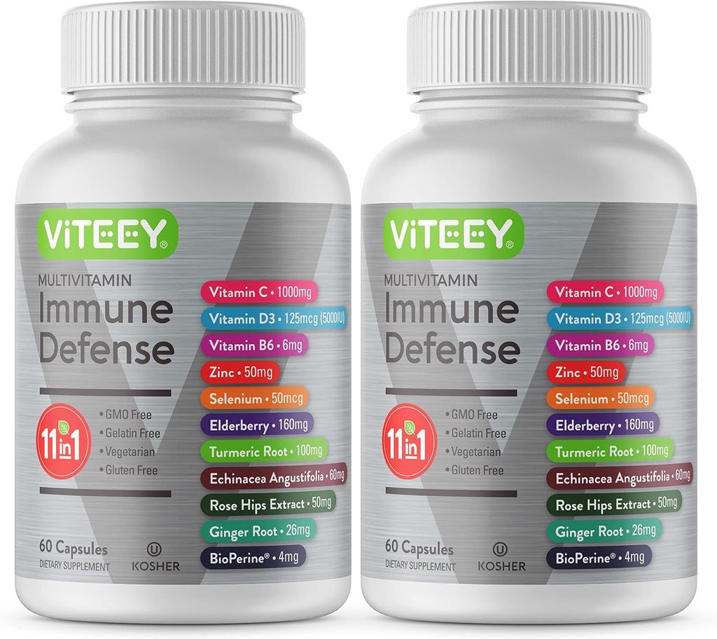 Viteey 11 en 1 Complejo Inmunológico con Vitamina D3, C, Zinc y Equinácea - 120 Cápsulas
