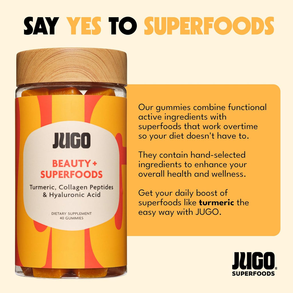 JUGO Beauty + SUPERFOODS Gominolas de Colágeno y Biotina para Cabello, Piel y Uñas - 40 Unidades