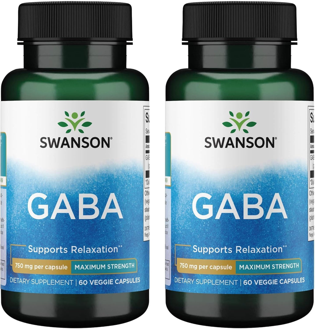 Swanson GABA 750 mg – Aminoácido de Alta Potencia, 60 Cápsulas Veganas (2 Unidades)