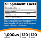 Nutricost L-Lisina 1000mg, 120 Comprimidos - Sin Gluten, No GMO, Apto para Vegetarianos