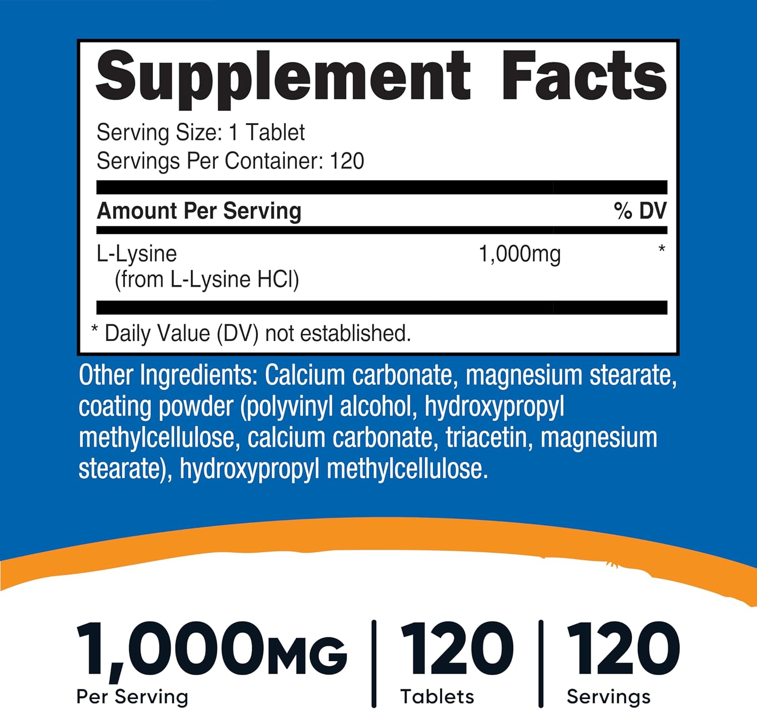 Nutricost L-Lisina 1000mg, 120 Comprimidos - Sin Gluten, No GMO, Apto para Vegetarianos
